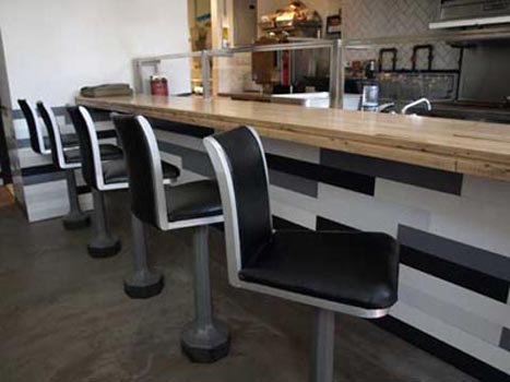 1929 vintage woolworth stools, reupholstered, mile end delicatessen