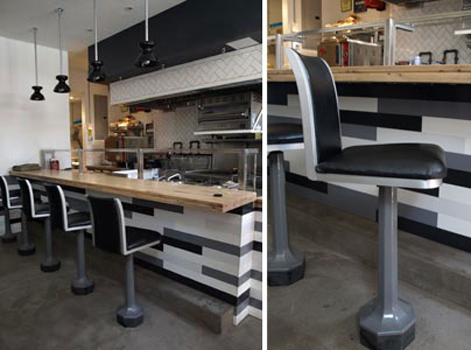 1929 vintage woolworth stools, reupholstered, mile end delicatessen